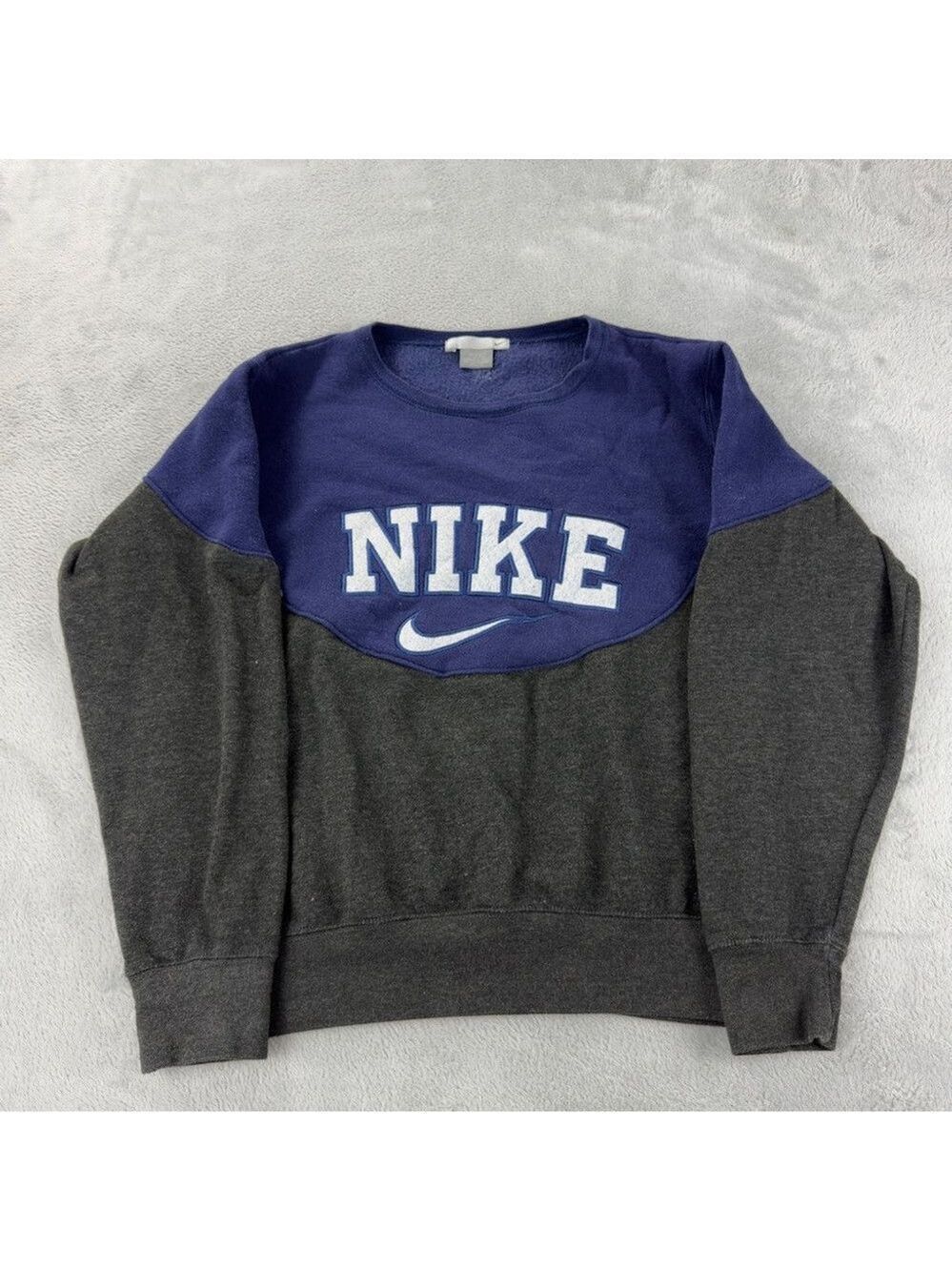 Nike Rework Men's Size Large Blue/Grey Fleece Lined Long sleeve sweater